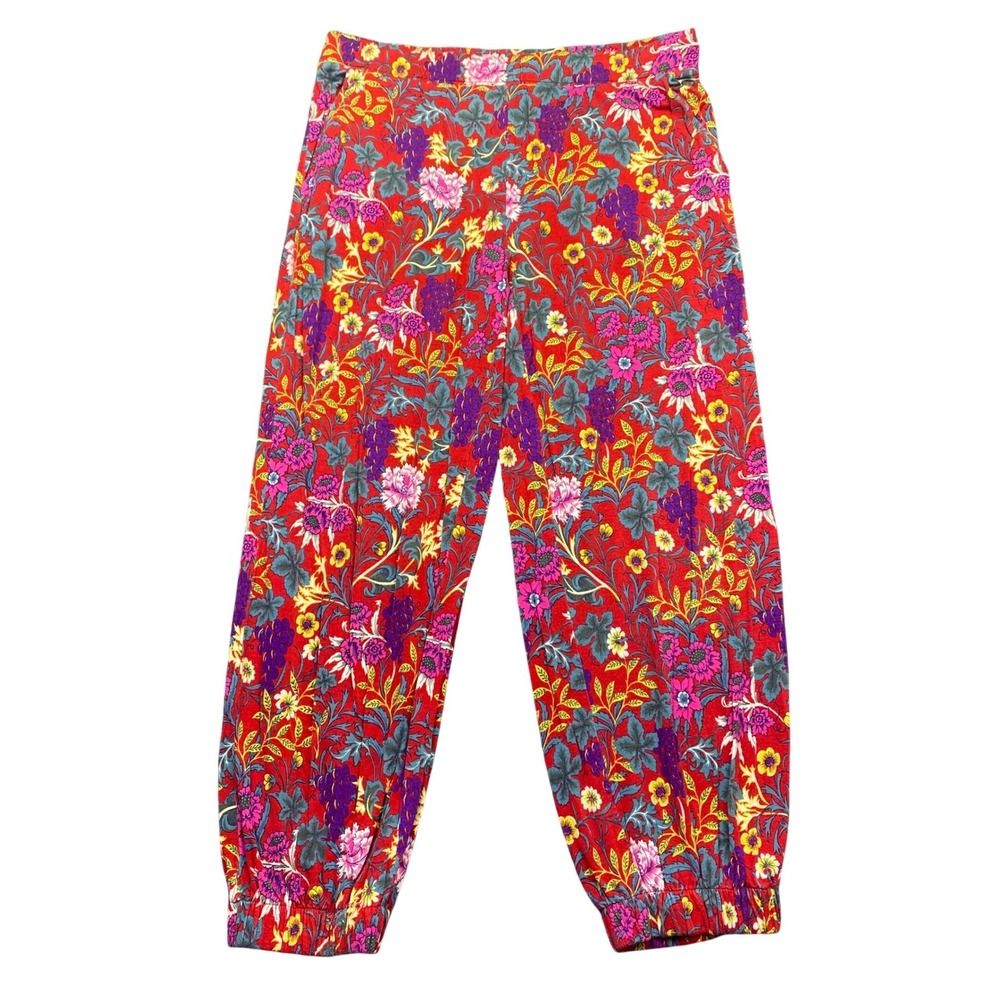 Floreat Anthropologie Red Floral Elastic Waist Jogger Pants Size M Festive Retro